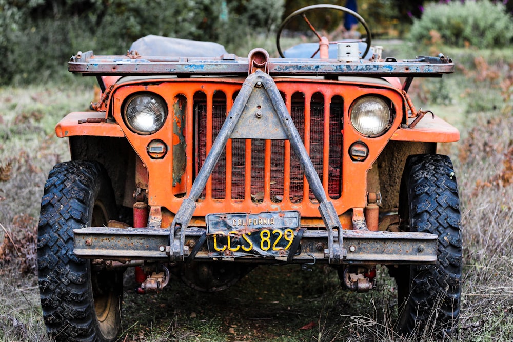 orange and blue vehicle outdoor