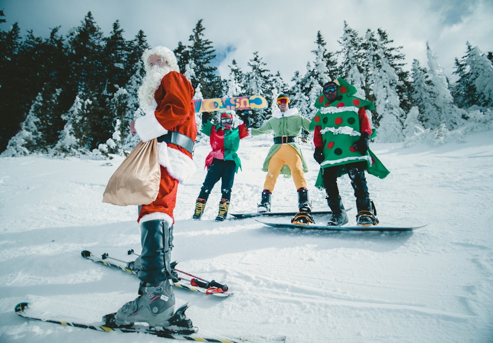 Santa Claus riding snowboard