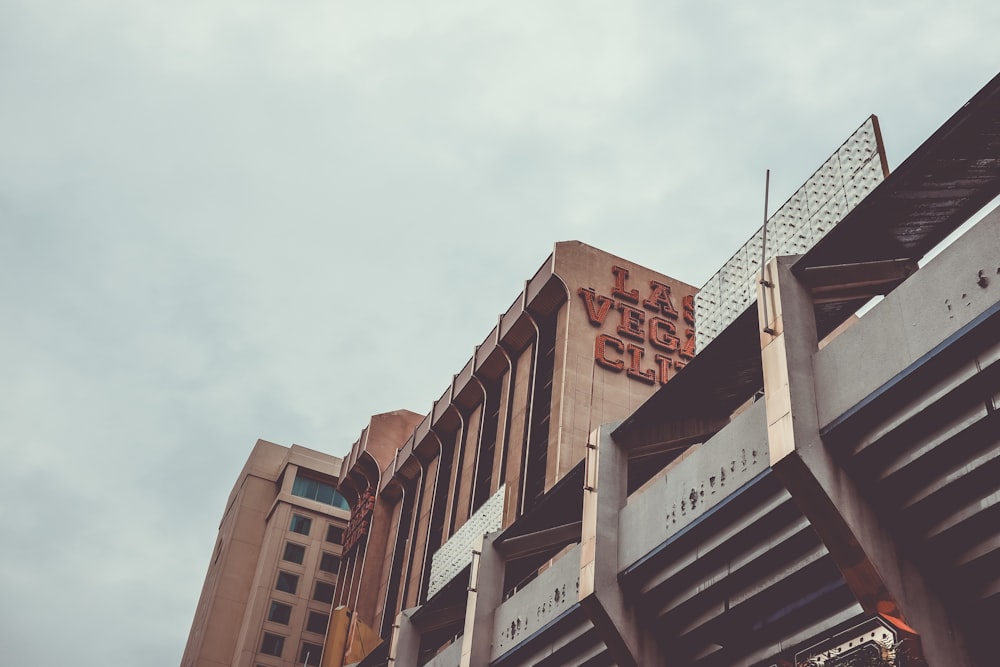 grey cloudy sky over Las Vegas Club building