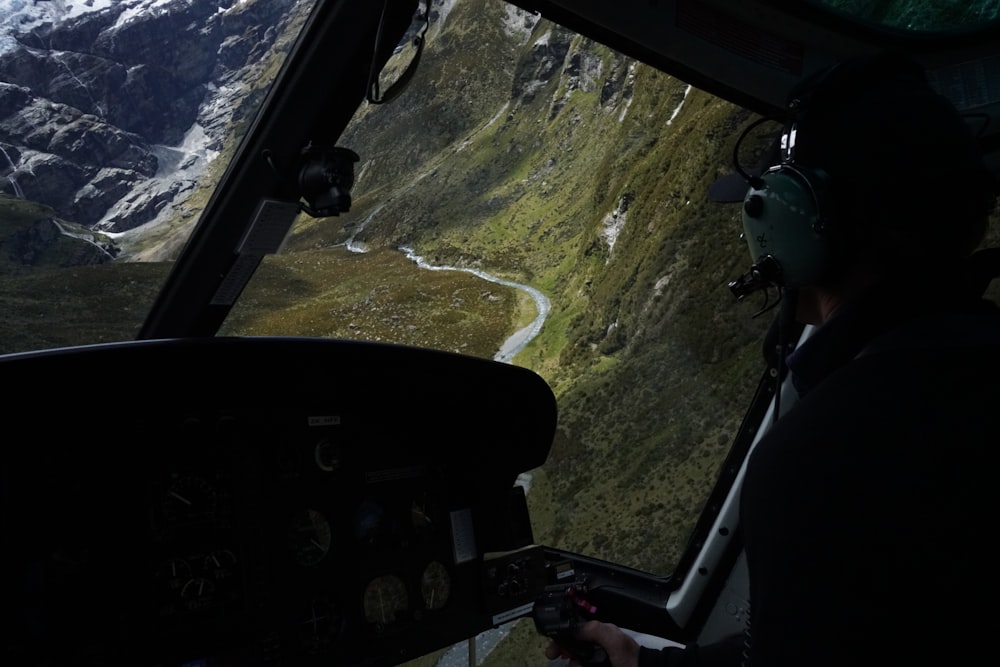 photo of black helicopter interior