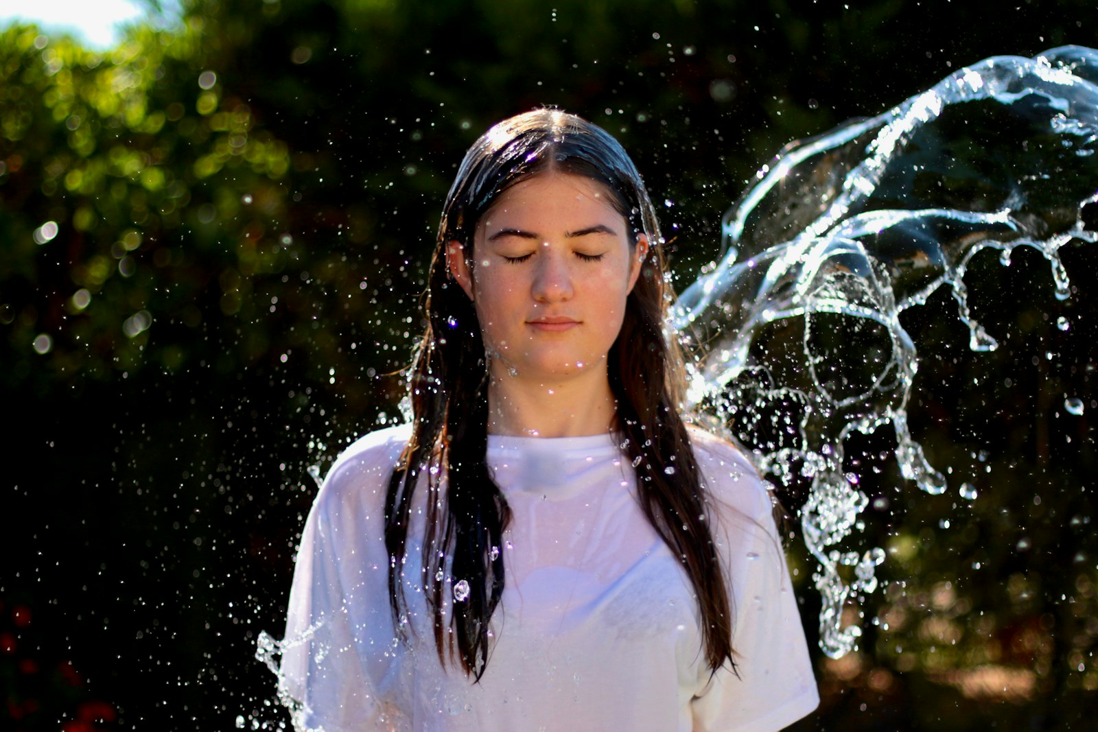 Canon EOS 7D Mark II + Canon EF 50mm F1.4 USM sample photo. Water splash on woman's photography