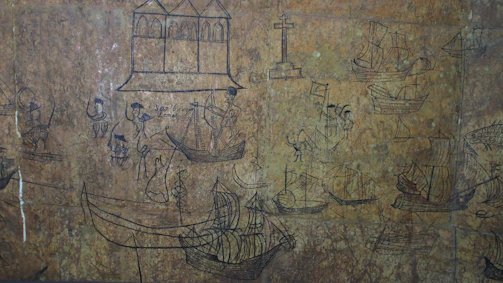 Blueprints and sketches of ancient and modern warships.