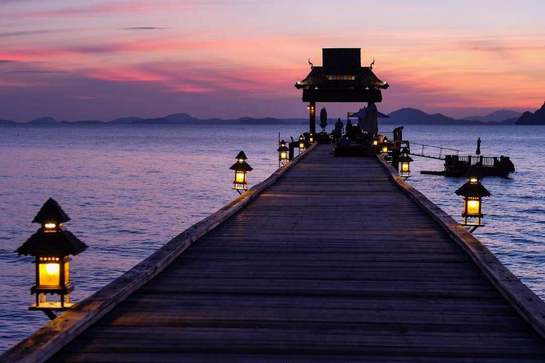 dock in the middle of ocean, Pier in the sunset