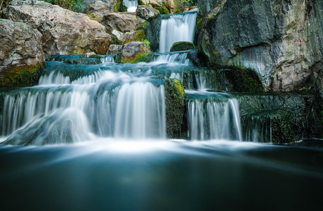 waterfall at daytime, Long exposure shot of a waterfall in the ‘Kyoto Garden’ in Holland Park.
