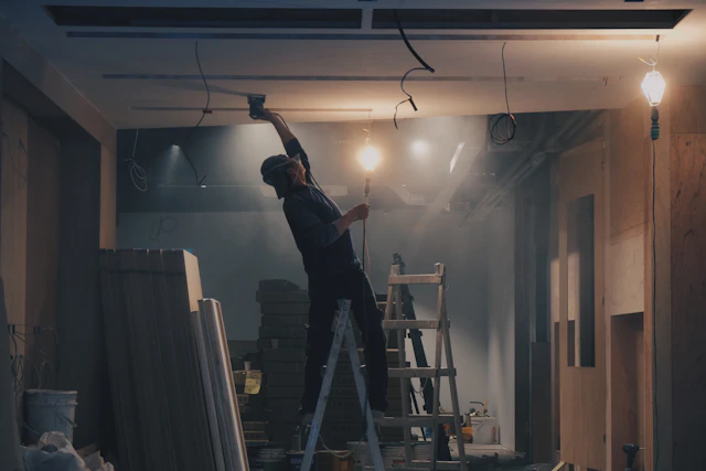 Ceiling work in progress — illustrative stock photograph