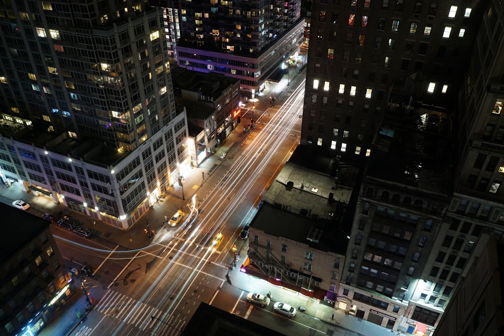 timelapse photograph of street and concrete structures