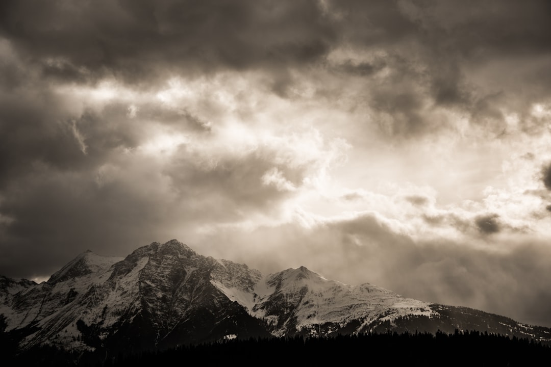 grayscale photography of snow covered mountain