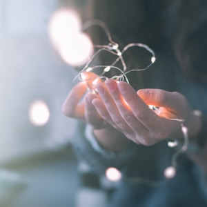 shallow focus photograph of person holding string lights