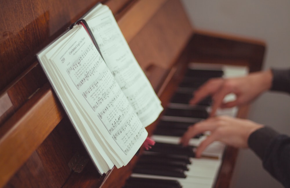 musical notes on piano keys