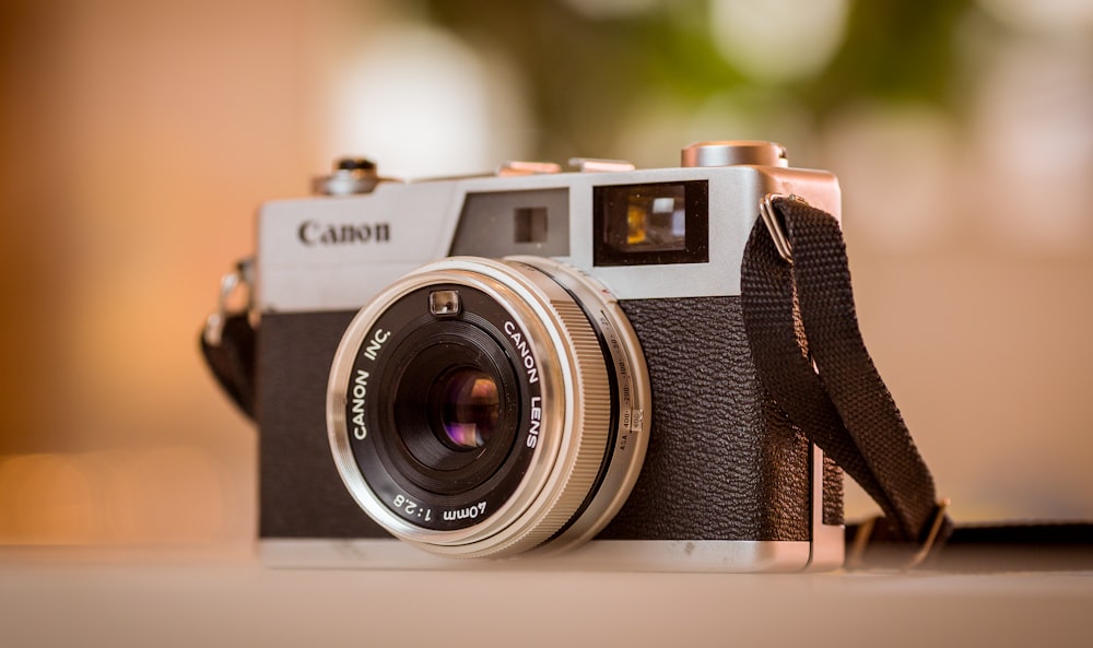 depth of field gray and black Canon film camera