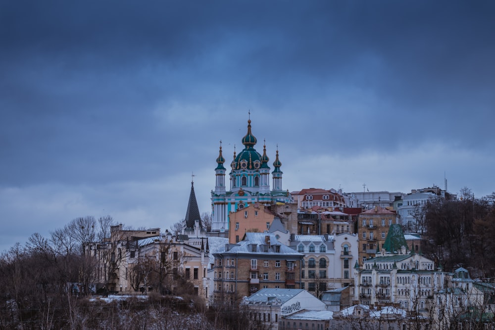 white and blue Gothic structure