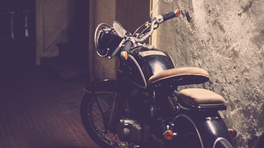 black cruiser motorcycle parked