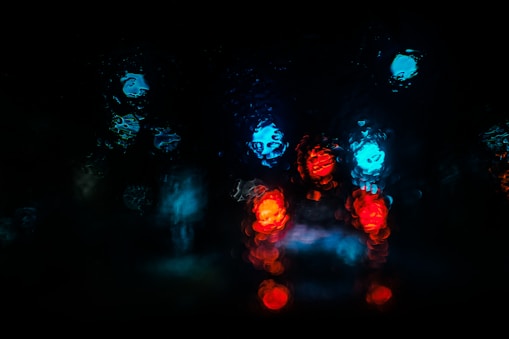 bokey photography of red and blue light