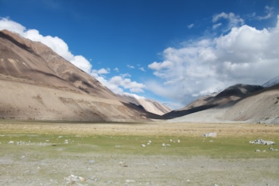 A wide open mountain landscape under a clear blue sky.