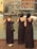 Three women in brown dresses stand on a wooden deck overlooking a body of water, with their backs facing the camera. They are near a railing and appear to be at a waterfront area with buildings in the background. One of the women holds a bouquet of flowers, and a pair of shoes is placed on the ground next to one woman.