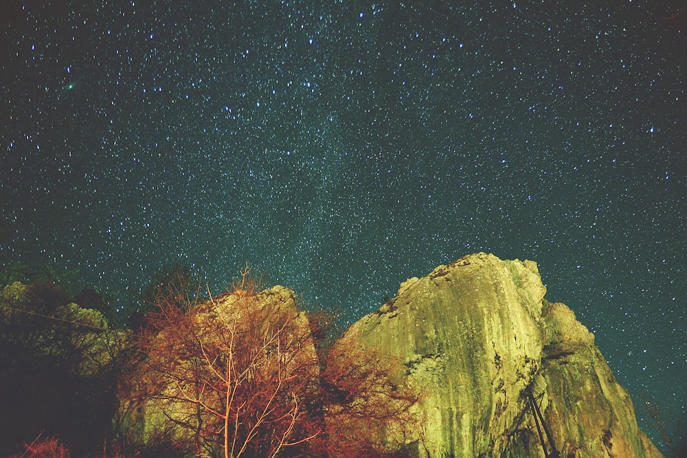 Céu noturno com estrelas acima da montanha