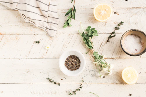 fresh green herbs in a bowl