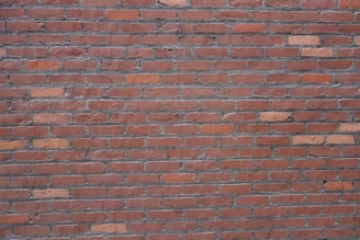 A surface composed of evenly stacked red bricks held together by gray mortar. The bricks have a uniform rectangular shape and display various shades of red and brown tones. The texture is rough, and there are slight inconsistencies in brick placement, adding character to the wall.