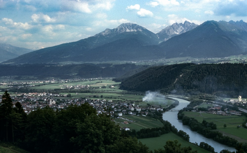 aerial photography of mountains and river