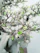 Close-up of a small bonsai tree with delicate leaves in a rustic ceramic pot on a wooden table.