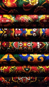 Vibrant viscose position print on fabric with precise alignment and vivid colors.