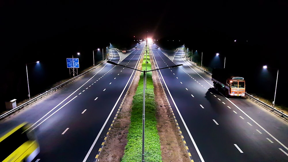 vehicles traveling on roads at night