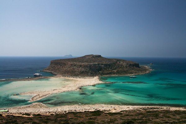 Overlooking view of island surrounded by water — Crete, Greece
