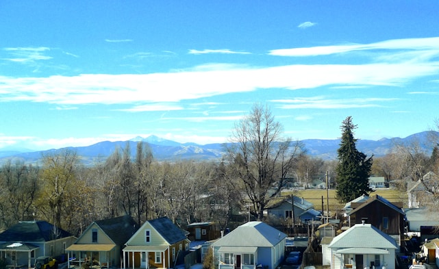 A cozy Michigan neighborhood with well-kept homes under a clear blue sky.