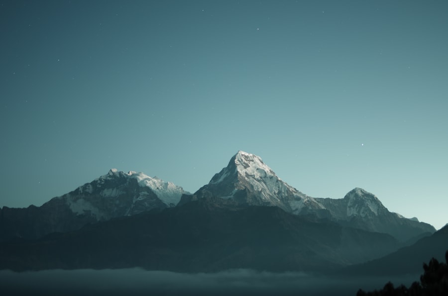 Soft golden morning light over mountain range