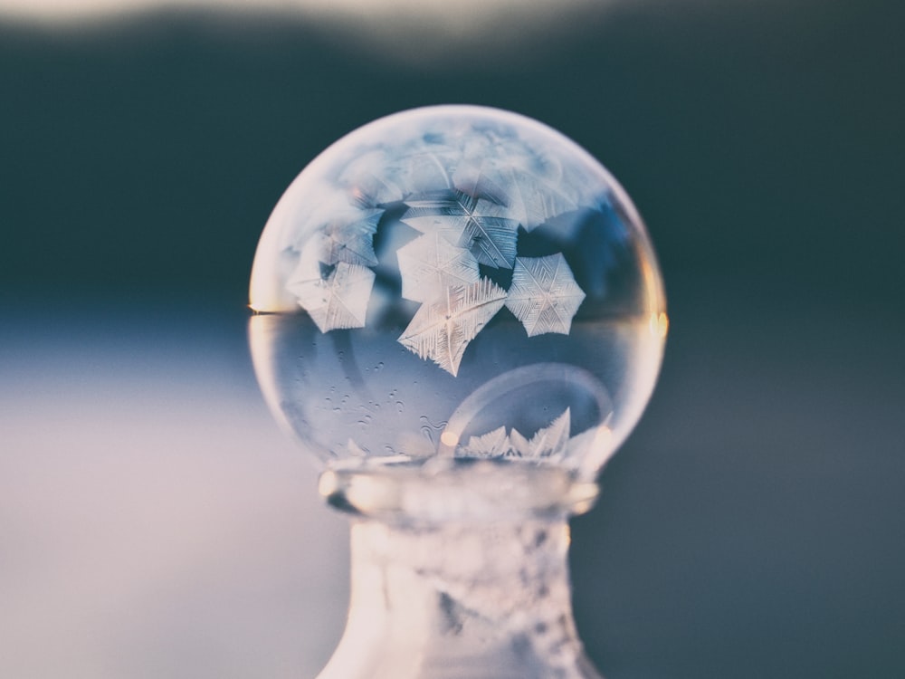 selective focus photography clear snow globe