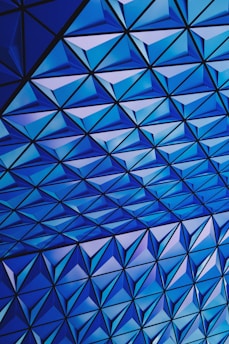 architectural photography of blue glass celing