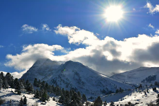 Snow-covered peaks of Sonamarg glistening in the sun.