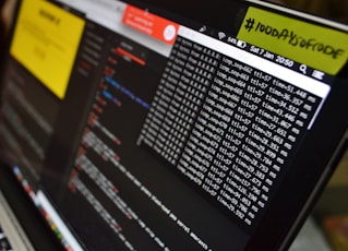 black laptop computer turned on