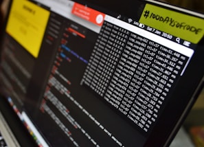 black laptop computer turned on