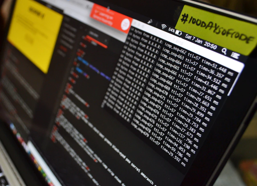 Laptop screen filled with terminal log output