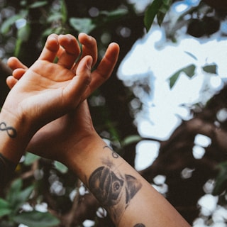 person raising his hands near tree