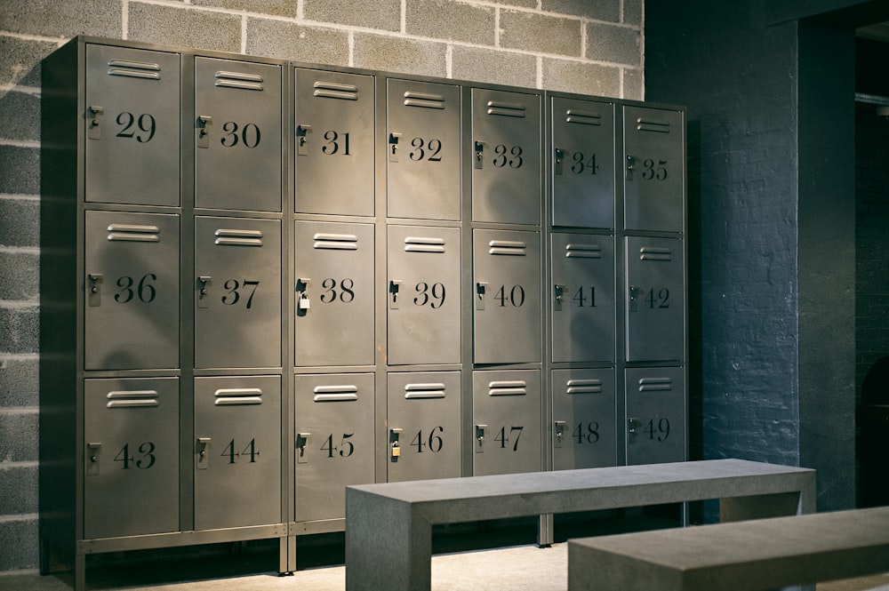 gray steel locker room inside the room