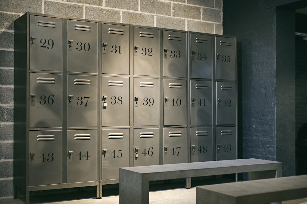 gray steel locker room inside the room