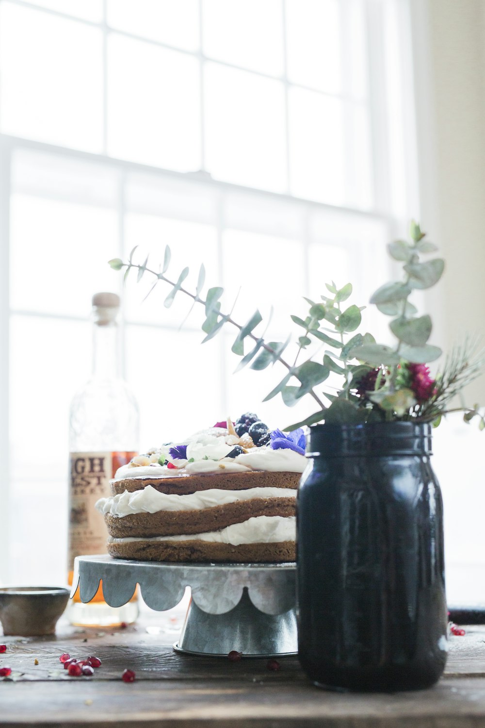 black mason jar with plant