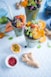 tilt shift lens photography of fruits in drinking glass