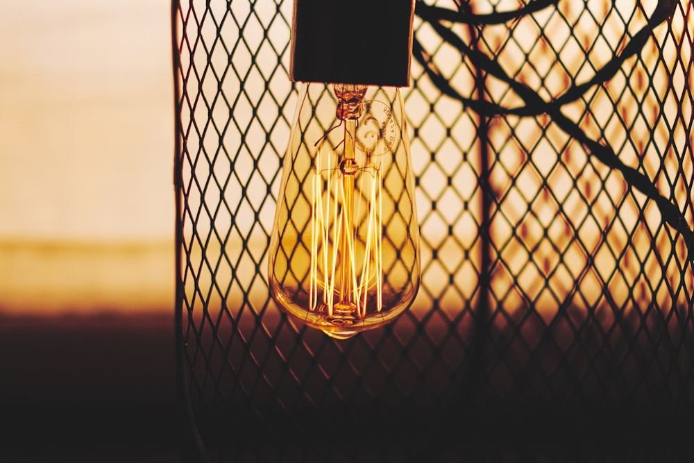 foto di silhouette della lampadina vicino alla recinzione del catena-collegamento