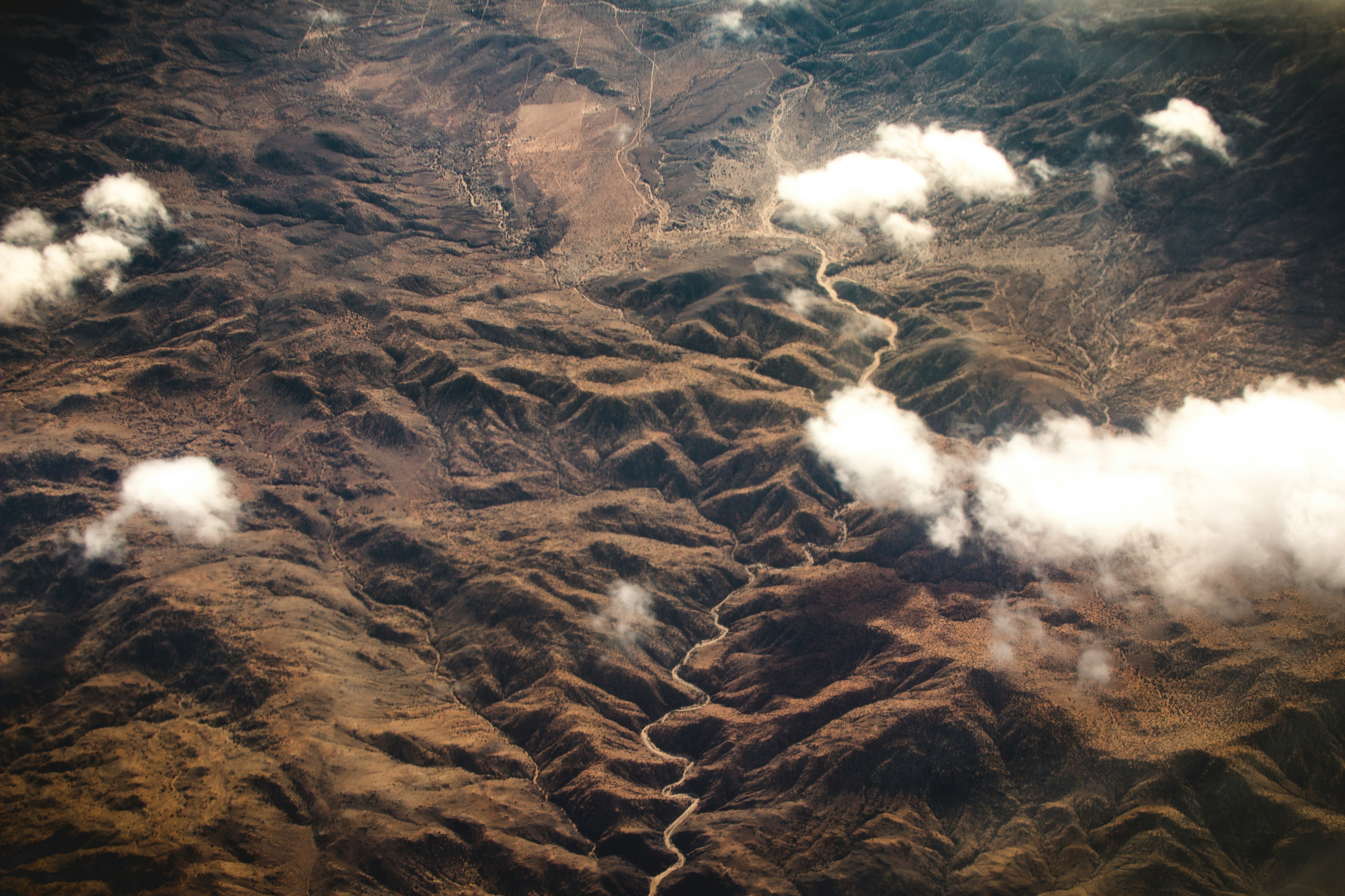 aerial view of mountainous region