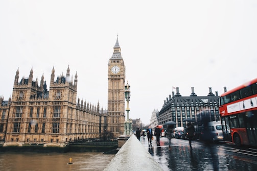 United Kingdom flag alongside London’s iconic Big Ben and the Thames.