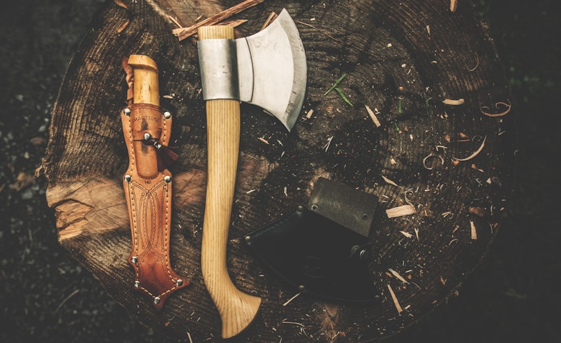 ax and knife with sheath