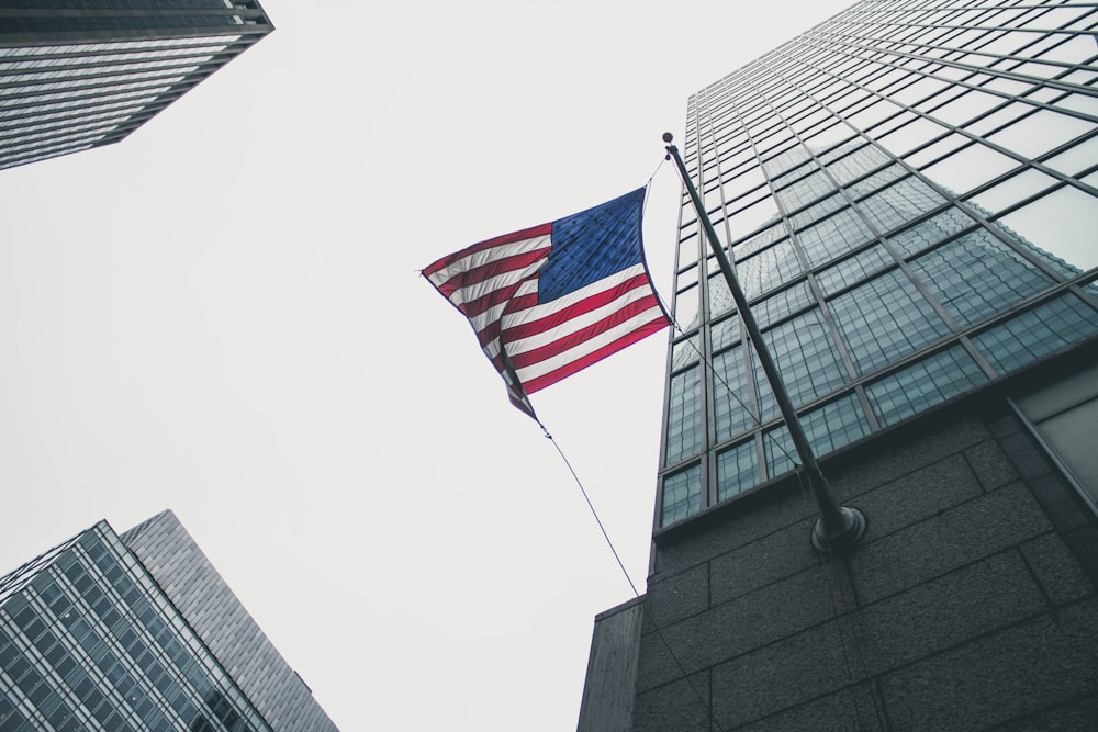 flag of America waving under gray skies