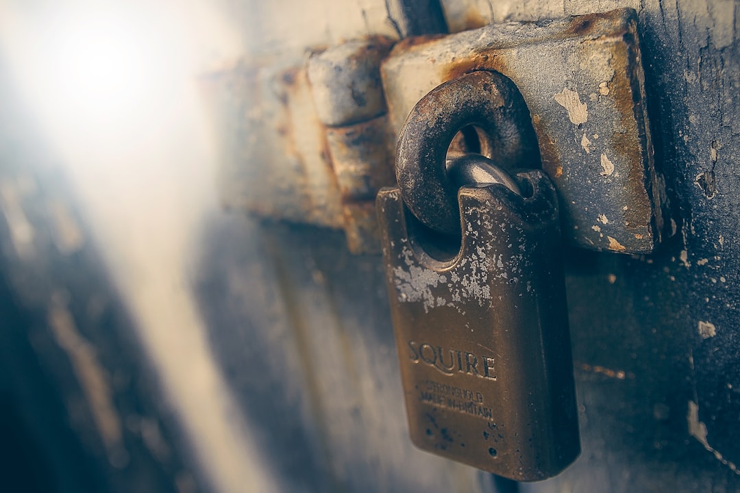 brown padlock in black wooden door