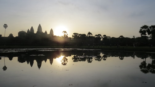 A serene image of Borobudur temple at sunrise.
