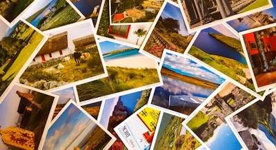 A vibrant collage showing diverse travel destinations including beaches, mountains, and cityscapes.