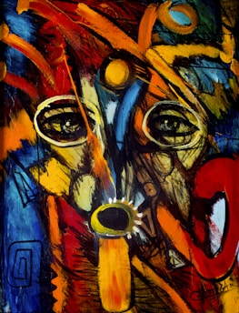 A vibrant expressionist painting showcasing surreal figurative elements.