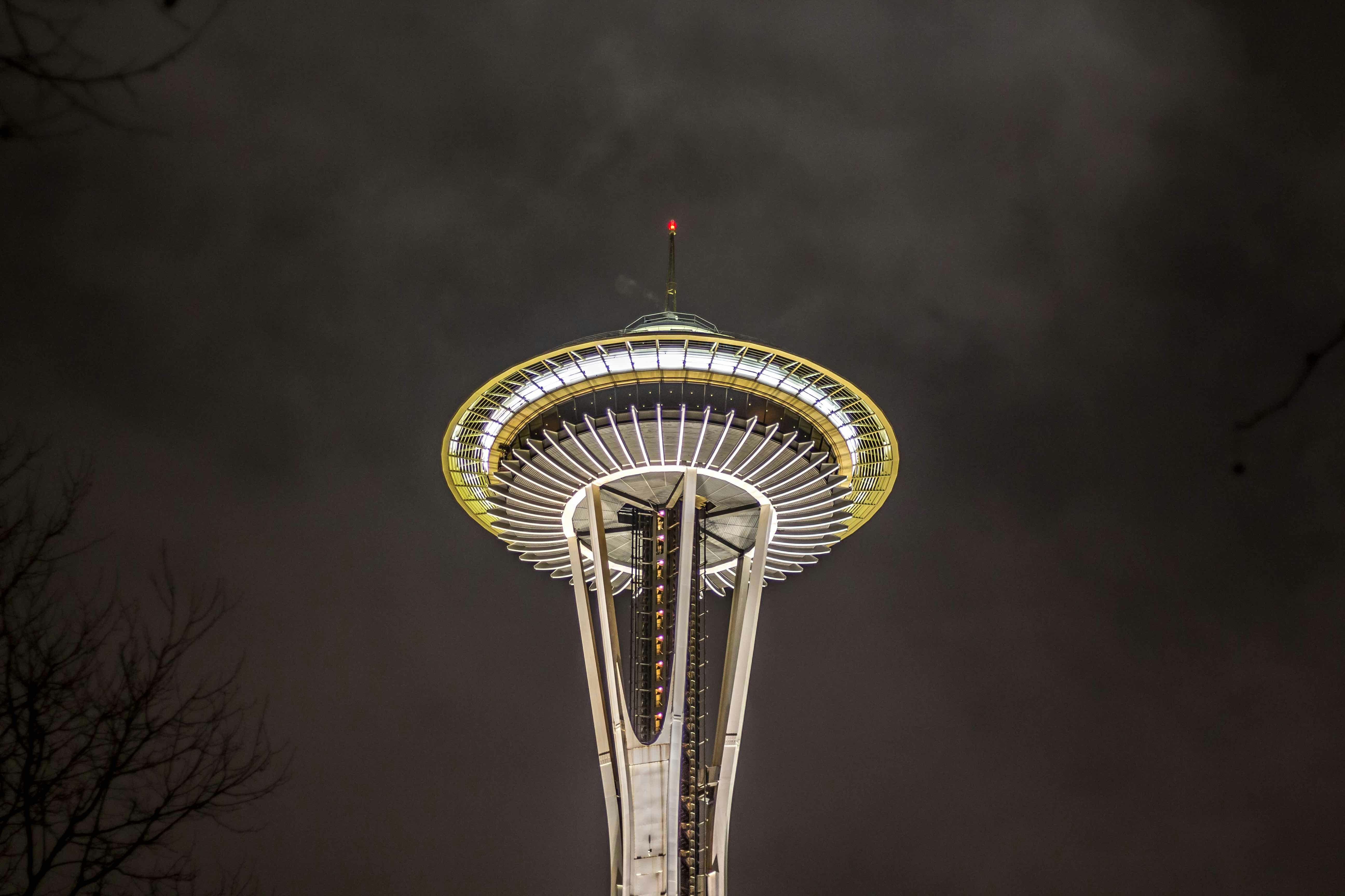space needle, washington illuminated teams background
